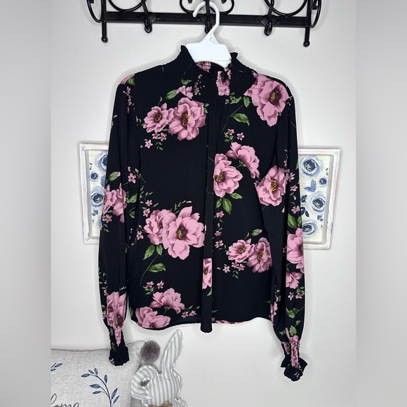 Tops - Floral Black and Pink Women's Top